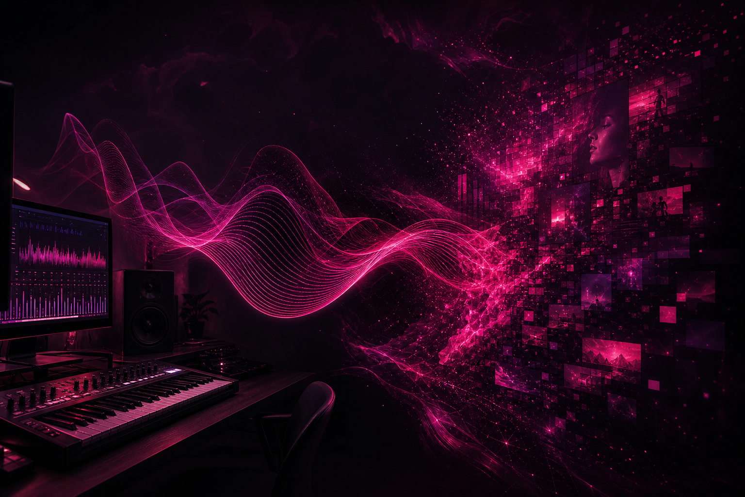 غلاف يعرض منصة إبداعية موحّدة بألوان نيون بنفسجية